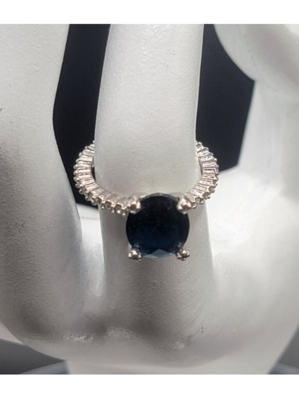 Sterling Silver Sapphire Ring NV Nevada 925 Pave CZ Band Size 6 Cubic Zirconia
